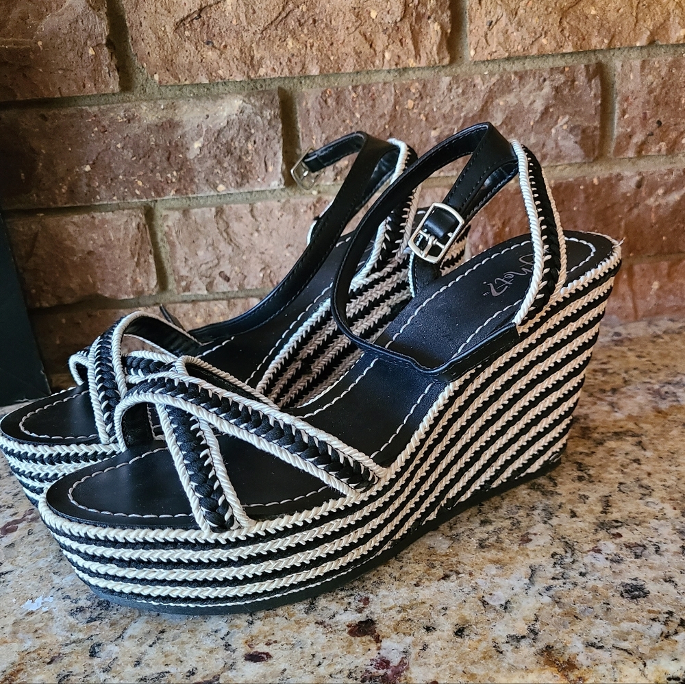 Classic Black and White Wedge Sandals